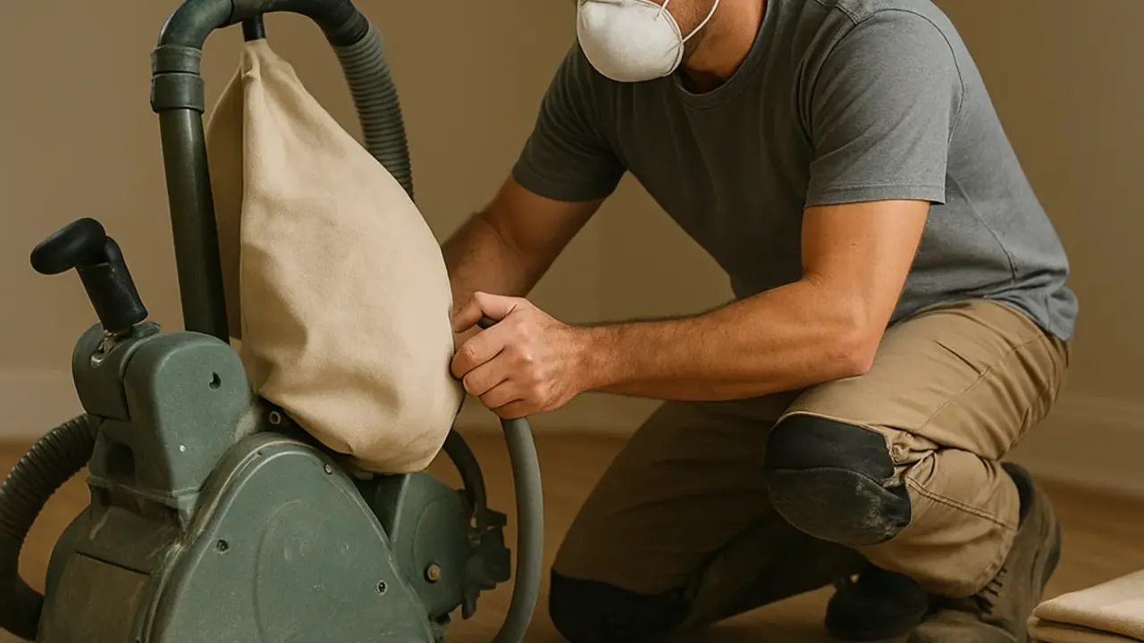 Hardwood Flooring in Abilene: professional-grade drum sander and edger parked neatly in a garage, next to a stack of dust